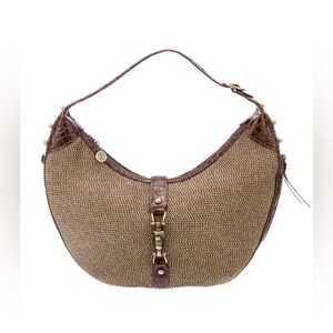 Eric Javits New York Gold and Brown Croco Leather Piston Shoulder Hobo Bag